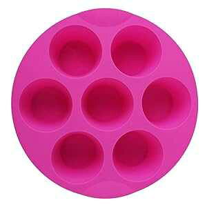 SHEbaking 7 Cavity Silicone Air Fryer Muffin Pans Nonstick Brownie Cake Mold Round Pudding Cupcake Recipe Tray Bakeware, Rose