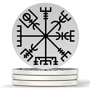 AK Wall Art Vegsivir Runic Viking Compass Design - Round Coasters, Natural Sandstone - Set of 4