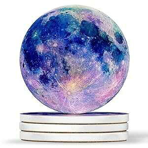 AK Wall Art Full Moon Beautiful Design - Round Coasters, Natural Sandstone - Set of 4