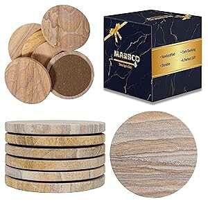 Marbco Sandstone Water Absorbent Hand Crafted Round Coasters for Drinks - 4 Inches Wide Thirsty Stone Bar/Drink Coasters- Made from Rainbow Sandstone (Set of 6 Without Holder)