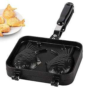 Yosoo Taiyaki Japanese Fish-Shaped Pancake Double Pan, Waffle Cake Maker Pan with Heat Handle, Fish Pan Kitchen Cooking Tool for Home DIY Party Dessert Attract Kids to Eat