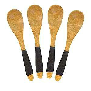 ȖؐeB[\gXv[ARnhtA4{pbNA5C` Wood Spoons Small Wooden Tea Salt Spoon with Black String Handle, Pack of 4, 5 Inches