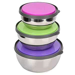 3 XeX|V[{EWtA~LVO{EHi[{bNXe풲pip TOPINCN 3Pcs Stainless Steel Seal Bowl with Lids, Mixing Bowls Food Storage Box Container For Cooking Supplies