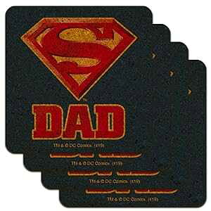 X[p[} X[p[_bh V[h S [vt@C mxeB RN R[X^[ Zbg GRAPHICS & MORE Superman Super Dad Shield Logo Low Profile Novelty Cork Coaster Set