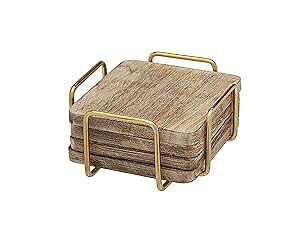 Godinger �ؐ��h�����N�R�[�X�^�[ �z���_�[�t�� - 4�C���`�A4�Z�b�g Godinger Wooden Drink Coasters with Holder - 4, set of 4