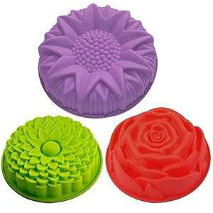 Ԃ̌`̃VR^ P[L p pC t ^gp mXeBbNx[LOgC ϔMM ap[eB[ DIYp (3pbN) Ozhealt 3 Pack Flower Shape Silicone Cooking Molds for Cake Bread Pie Flan