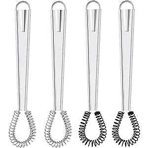 Boao 4 Pieces Egg Beater Stainless Steel Mini Spring Coil Whisk Silicone Whisk Hand Held Sauce Stirrer Blender Milk Frother Foamer Coffee Mixer
