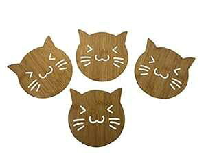 ؐR[X^[ 4Zbg 5.5C`×5.5C` (Ί̔L) Seasons Merchandise Set of 4 Wooden Coasters 5.5 inches x 5.5 inches (Smiling Cat)