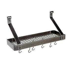 Enclume Premier Small Bookshelf Wall Pot Rack, Hammered Steel Medium