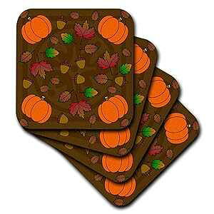 3dRose LLC cst_15420_2 \tgR[X^[AuӍՃvggtAǂ񂮂AڂvA8 Zbg 3dRose LLC cst_15420_2 Soft Coasters, "Thanksgiving Print Fall Leaves, Acorns and Pumpkins", Set of 8