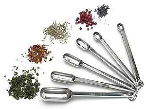 RSVP International Endurance Stainless Steel Spice Measuring Spoons, Set of 6 | 1/8 tsp to 1 Tbsp Measurements | Nest for Easy Storage | Dishwasher Safe | Dry or Liquid | Baking or Cooking