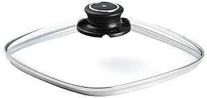 Swiss Diamond Square Heat Tempered Glass Lid, 8 by 8-Inch Dishwasher and Oven Safe with Adjustable Steam Vent