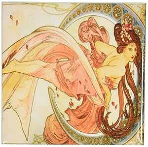 3dRose CST_45053_3 h[~[s[` N zCg ~V fB yCeBO Z~bN ^C R[X^[ 4 Zbg 3dRose CST_45053_3 Dreamy Peach N White Mucha Lady ting-Ceramic Tile Coasters, Set of 4