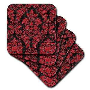 3dRose cst_62562_3 rNgA bh N ubN _}XN Z~bN ^C R[X^[A4 Zbg 3dRose cst_62562_3 Victorian Red N Black Damask-Ceramic Tile Coasters, Set of 4