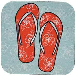 3dRose CST_77532_1 킢r[`T_ bhECgu[EnCAt[E\tgR[X^[ 4Zbg 3dRose CST_77532_1 Cute Flip Flops Red Light Blue-Hawaiian Flower-Soft Coasters, Set of 4