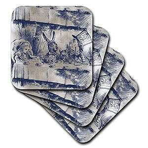 3dRose CST_110203_1 svc̍̃AX eB[p[eB[ }bhnb^[ \tgR[X^[ 4Zbg 3dRose CST_110203_1 Alice in Wonderland Tea Party with Mad Hatter Soft Coasters, Set of 4