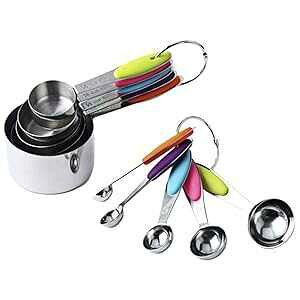Thaoya Metal Measuring Cup Spoon Set 10 Piece Colorful Stainless Steel Kitchen Gadgets, for Liquid Wet and Dry Cooking, Baking (10 color)