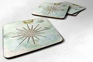 Caroline's Treasures SB3024FC Beach Nautical Navigation Star Foam Coaster Set of 4 Set of 4 Cup Coasters for Indoor Outdoor, Tabletop Protection, , Mouse pad Material