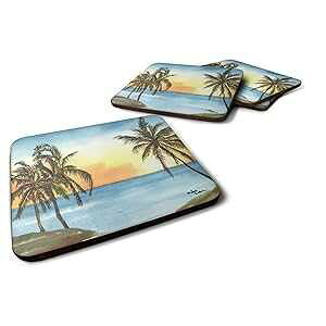 "Caroline's Treasures Palm Tree Foam Coasters (Set of 4), 3.5"" H x 3.5"" W, Multicolor"