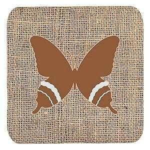 Caroline's Treasures o^tCzƃuEtH[R[X^[ (4 Zbg)A 3.5 C` x  3.5 C`A}`J[ Caroline's Treasures Butterfly Burlap and Brown Foam Coasters (Set of 4), 3.5" H x 3.5"