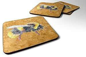 Caroline's Treasures Bee on S[htH[R[X^[ (4 Zbg)A 3.5 C` x  3.5 C`A}`J[ Caroline's Treasures Bee on Gold Foam Coasters (Set of 4), 3.5" H x 3.5" W, Multicolor