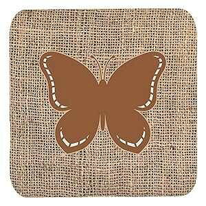 Caroline's Treasures o^tCzƃuEtH[R[X^[ (4 Zbg)A 3.5 C` x  3.5 C`A}`J[ Caroline's Treasures Butterfly Burlap and Brown Foam Coasters (Set of 4), 3.5" H x 3.5"