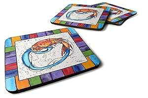Caroline's Treasures 8438-OFC Beach and Seafood Foam Coaster Set of 4 Set of 4 Cup Coasters for Indoor Outdoor, Tabletop Protection, Anti Slip, Mouse pad Material