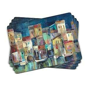 Pimpernel Evening Port Collection Placemats | Set of 4 | Heat Resistant Mats | Cork-Backed Board | Hard Placemat Set for Dining Table | Measures 15.7�h x 11.7�h Multicolor
