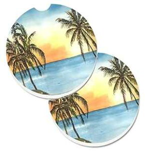 Caroline's Treasures 8551CARC Palm Tree Set of 2 Cup Holder Car Coasters Absorbent Sandstone Coasters for Car Cup Holders Gifts for Men or Women, Large, Multicolor