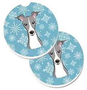 Caroline's Treasures BB1670CARC Snowflake Italian Greyhound Set of 2 Cup Holder Car Coasters Absorbent Sandstone Coasters for Car Cup Holders Gifts for Men or Women, Large, Multicolor