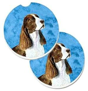 Caroline's Treasures SS4789-BUCARC Blue Springer Spaniel Set of 2 Cup Holder Car Coasters Absorbent Sandstone Coasters for Car Cup Holders Gifts for Men or Women, Large, Multicolor