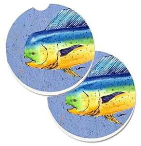 Caroline's Treasures 8521CARC Dolphin Mahi Mahi Set of 2 Cup Holder Car Coasters Absorbent Sandstone Coasters for Car Cup Holders Gifts for Men or Women, Large, Multicolor