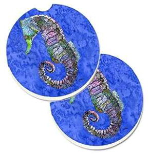 Caroline's Treasures 8639CARC Seahorse Set of 2 Cup Holder Car Coasters Absorbent Sandstone Coasters for Car Cup Holders Gifts for Men or Women, Large, Multicolor