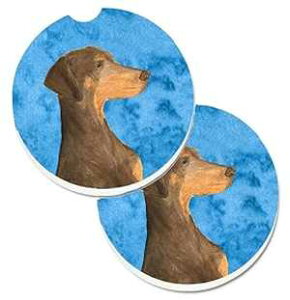 Caroline's Treasures SS4755-BUCARC Blue Doberman Set of 2 Cup Holder Car Coasters Absorbent Sandstone Coasters for Car Cup Holders Gifts for Men or Women, Large, Multicolor