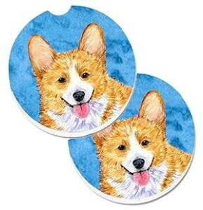 Caroline's Treasures SS4762-BUCARC Blue Corgi Set of 2 Cup Holder Car Coasters Absorbent Sandstone Coasters for Car Cup Holders Gifts for Men or Women, Large, Multicolor