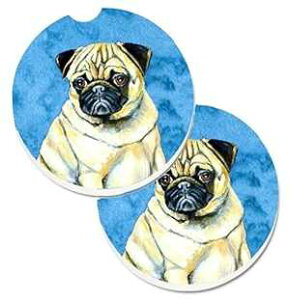 Caroline's Treasures LH9387BUCARC Blue Pug Set of 2 Cup Holder Car Coasters Absorbent Sandstone Coasters for Car Cup Holders Gifts for Men or Women, Large, Multicolor