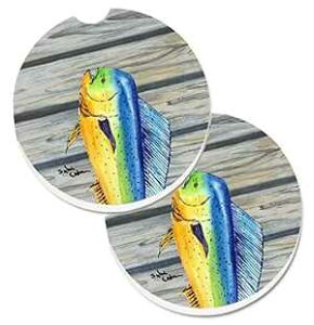 Caroline's Treasures 8470CARC Mahi Mahi Dolphin Fish Set of 2 Cup Holder Car Coasters Absorbent Sandstone Coasters for Car Cup Holders Gifts for Men or Women, Large, Multicolor