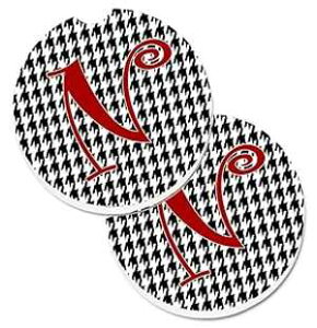 Caroline's Treasures CJ1035-NCARC Letter N Initial Monogram - Houndstooth Black Set of 2 Cup Holder Car Coasters Absorbent Sandstone Coasters for Car Cup Holders Gifts for Men or Women, Large, Multico