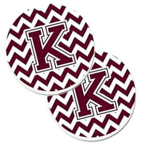 Caroline's Treasures CJ1051-KCARC Letter K Chevron Maroon and White Set of 2 Cup Holder Car Coasters Absorbent Sandstone Coasters for Car Cup Holders Gifts for Men or Women, Large, Multicolor