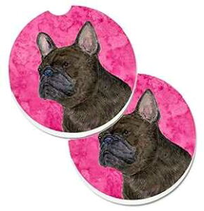Caroline's Treasures SS4795-PKCARC Pink French Bulldog Set of 2 Cup Holder Car Coasters Absorbent Sandstone Coasters for Car Cup Holders Gifts for Men or Women, Large, Multicolor