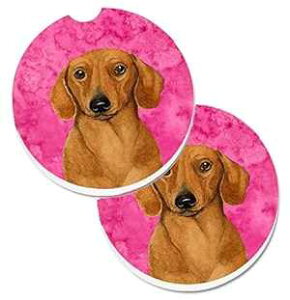Caroline's Treasures LH9357PKCARC Pink Dachshund Set of 2 Cup Holder Car Coasters Absorbent Sandstone Coasters for Car Cup Holders Gifts for Men or Women, Large, Multicolor