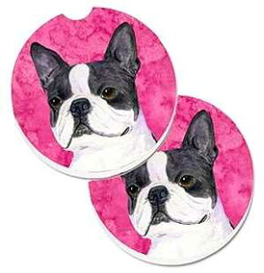 Caroline's Treasures SS4792-PKCARC Pink Boston Terrier Set of 2 Cup Holder Car Coasters Absorbent Sandstone Coasters for Car Cup Holders Gifts for Men or Women, Large, Multicolor