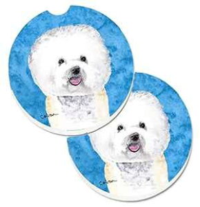 Caroline's Treasures SC9135BUCARC Blue Bichon Frise Set of 2 Cup Holder Car Coasters Absorbent Sandstone Coasters for Car Cup Holders Gifts for Men or Women, Large, Multicolor