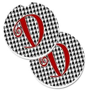 Caroline's Treasures CJ1035-DCARC Letter D Initial Monogram - Houndstooth Black Set of 2 Cup Holder Car Coasters Absorbent Sandstone Coasters for Car Cup Holders Gifts for Men or Women, Large, Multico