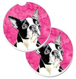 Caroline's Treasures SC9140PKCARC Pink Boston Terrier Set of 2 Cup Holder Car Coasters Absorbent Sandstone Coasters for Car Cup Holders Gifts for Men or Women, Large, Multicolor