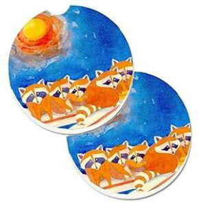 Caroline's Treasures 6009CARC Raccoons on The Railing Set of 2 Cup Holder Car Coasters Absorbent Sandstone Coasters for Car Cup Holders Gifts for Men or Women, Large, Multicolor