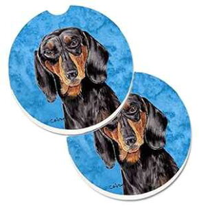 Caroline's Treasures SC9139BUCARC Blue Dachshund Set of 2 Cup Holder Car Coasters Absorbent Sandstone Coasters for Car Cup Holders Gifts for Men or Women, Large, Multicolor