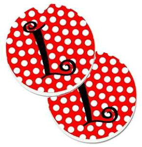Caroline's Treasures CJ1012-LCARC Letter L Initial - Red Black Polka Dots Set of 2 Cup Holder Car Coasters Absorbent Sandstone Coasters for Car Cup Holders Gifts for Men or Women, Large, Multicolor