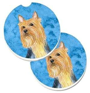 Caroline's Treasures LH9361BUCARC Blue Silky Terrier Set of 2 Cup Holder Car Coasters Absorbent Sandstone Coasters for Car Cup Holders Gifts for Men or Women, Large, Multicolor