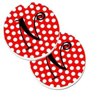 Caroline's Treasures CJ1012-NCARC Letter N Initial - Red Black Polka Dots Set of 2 Cup Holder Car Coasters Absorbent Sandstone Coasters for Car Cup Holders Gifts for Men or Women, Large, Multicolor
